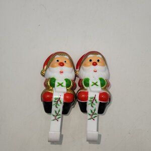 Christmas VTG Santa Claus Stocking Mantle Shelf Hanger Set of 2